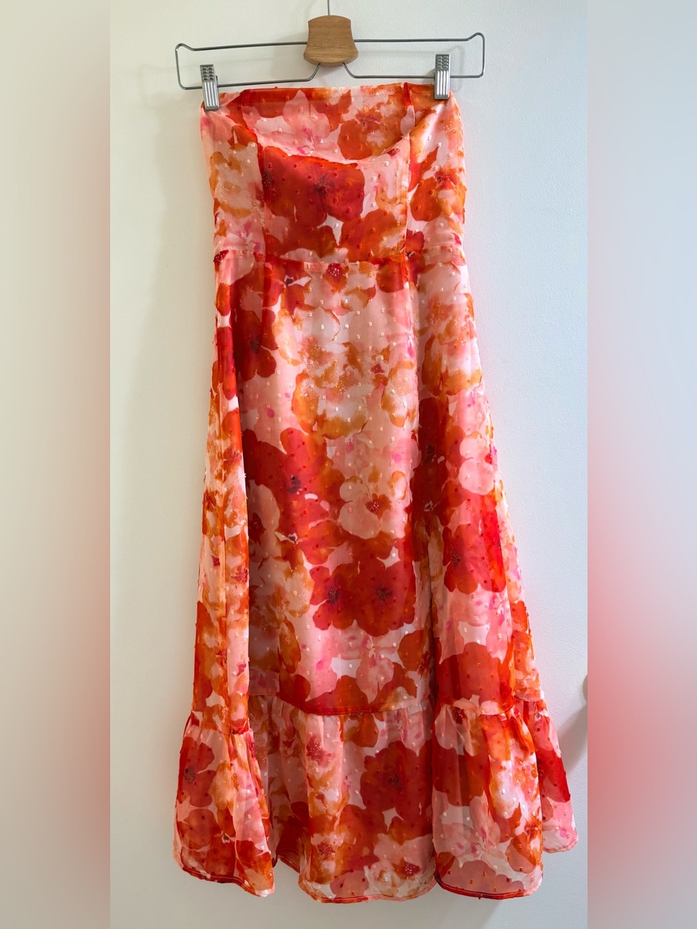 Lulus Bright Perspective Plum and Orange Floral Strapless Midi Dress - Small - Picture 6 of 15
